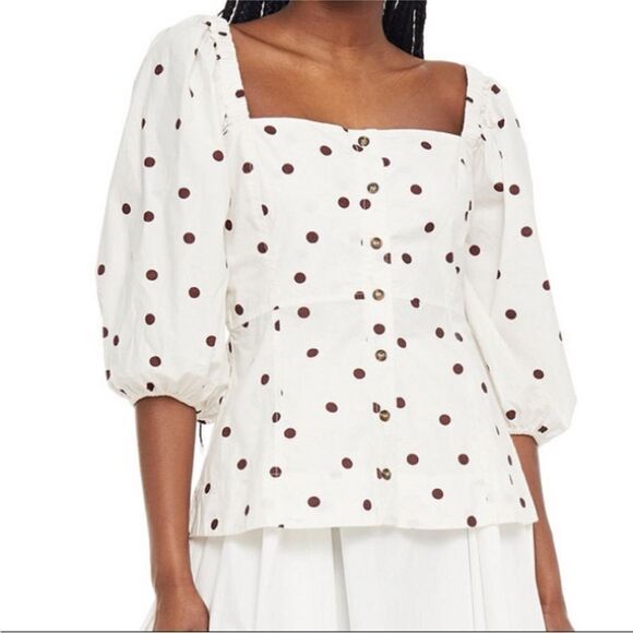 GANNI Polka Dot Puff Sleeve Top - Picture 4 of 11